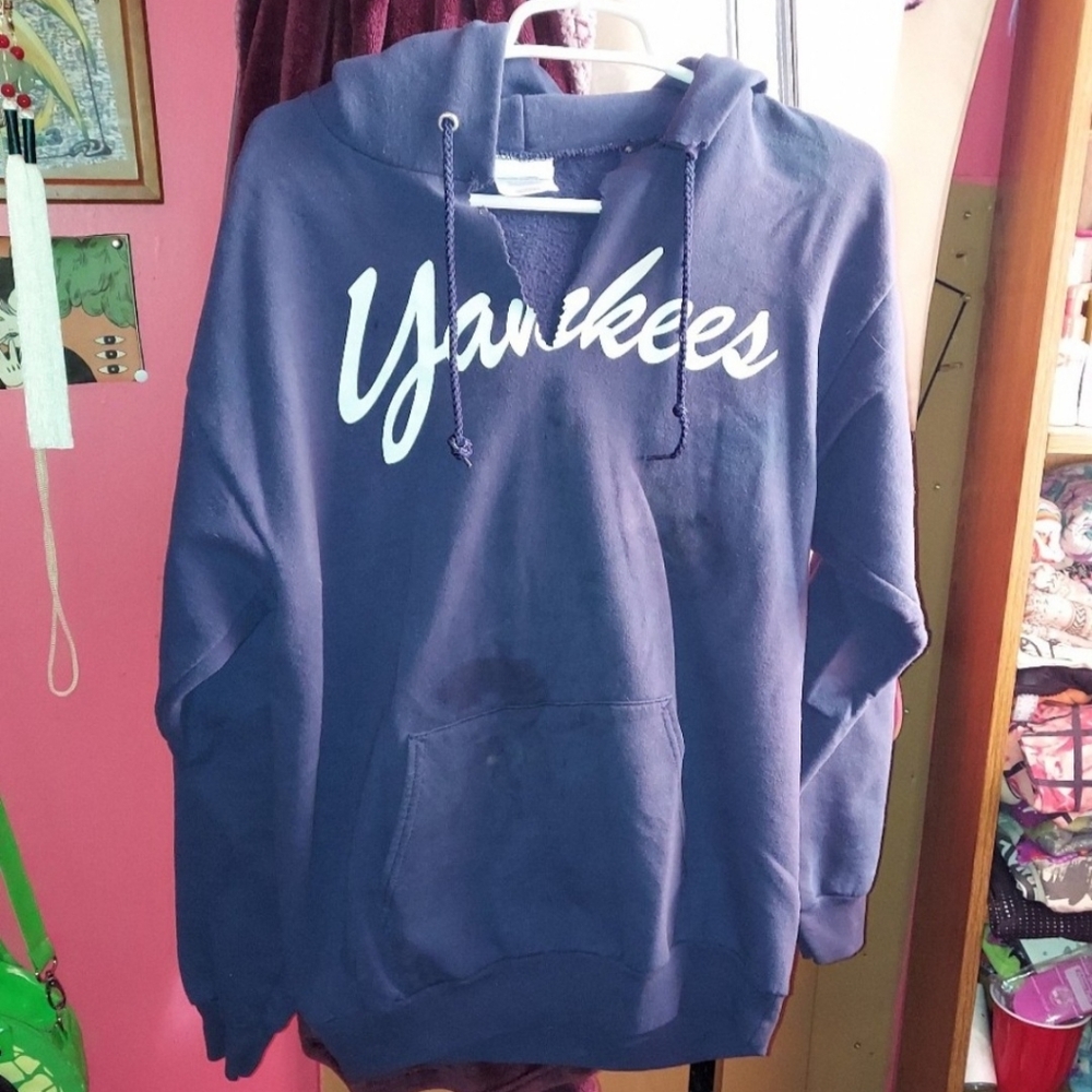 Navy Yankees Pullover Hoodie With Defects